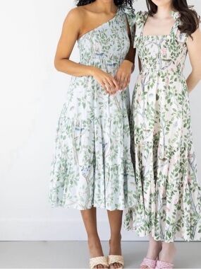 Kathleen Maeve size small one -Shoulder Green Leaf Print Maxi Dress